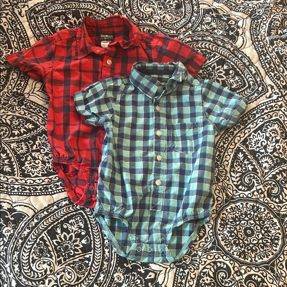 OshKosh B'gosh Baby Boy Checkered Bodysuit Set - Red and Blue